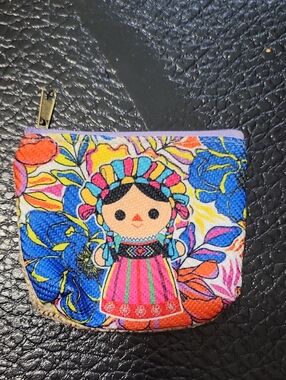 Colorful Floral Doll Kids Pink and Blue Coin Pouch